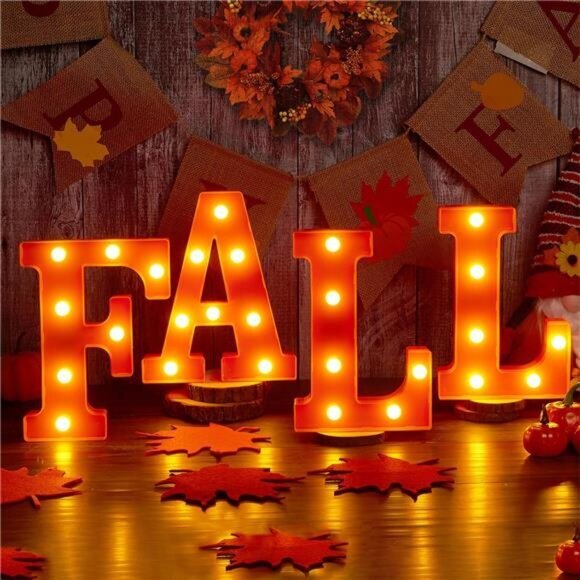 Fall Decorations for Home 4 LED Marquee Light Up Letters Battery Operated Lights - Picture 1 of 7